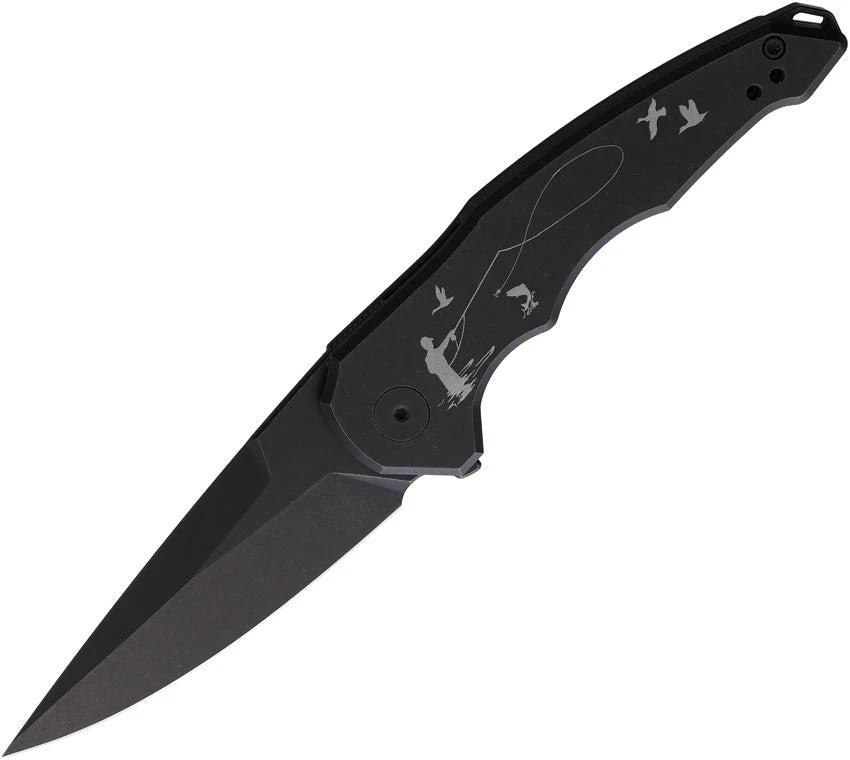 Hoback Knives OneSam Framelock Fishing 1SAM-/ FLY FISHING/BLK BLADE by Hoback Knives