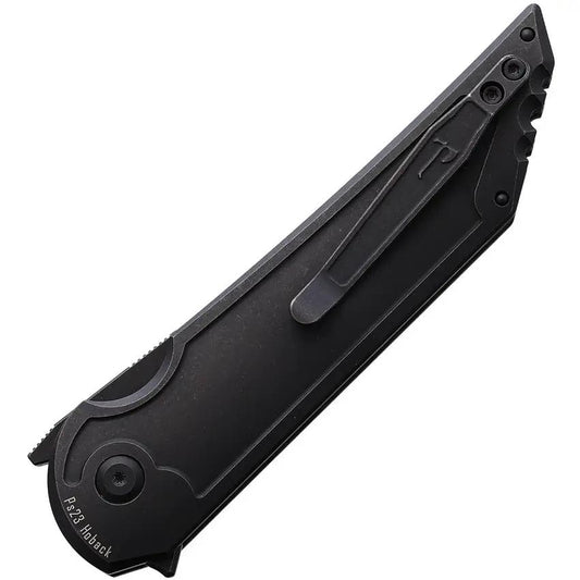 Hoback Knives Kwaiback Button Lock CF - Carbon Fiber Handle With Black Titanium Back Handle, DLC CPM-20CV Tanto Blade by Hoback Knives