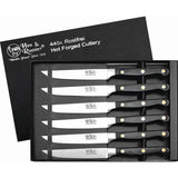 Hen & Rooster Steak Knife Set - Black Wood Handles With 5 Inch Satin 440 Stainless Blades, Full Tang, 6-Piece by Hen & Rooster