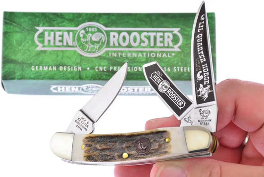 Hen & Rooster Int Sowbelly Stockman Quarter HRI283-DSLQH - 3.5in Closed 1.4116 Stainless Blades Deer Stag Handle by Hen & Rooster Int