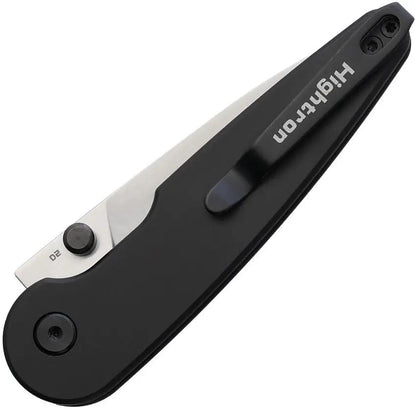 Hightron Birdidi Button Lock Black HK06BLKS - Satin D2 Blade, 4 Inch Closed, Black Anodized Aluminum Pocket Clip by HIGHTRON