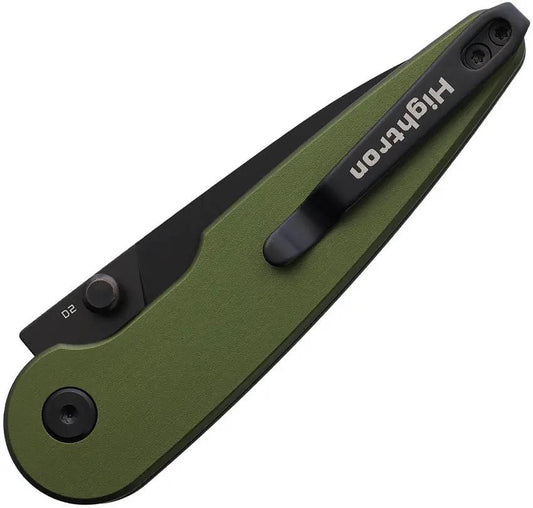 HIGHTRON Birdidi Button Lock Green HK06GRN - 4 Inch Closed EDC Knife With D2 Black PVD Blade And Green Aluminum Handle by HIGHTRON