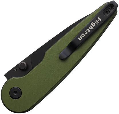 HIGHTRON Birdidi Button Lock Green HK06GRN - 4 Inch Closed EDC Knife With D2 Black PVD Blade And Green Aluminum Handle by HIGHTRON