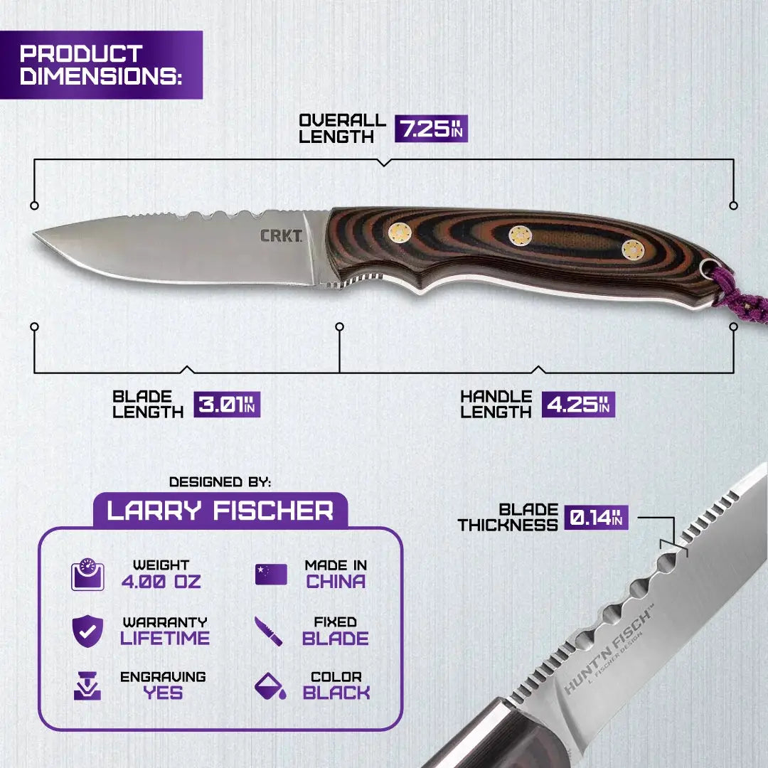CRKT HuntN Fisch Fixed Blade Knife With Satin 3in 8Cr13MoV Blade Full Tang G10 Durable For Outdoor Enthusiasts by CRKT