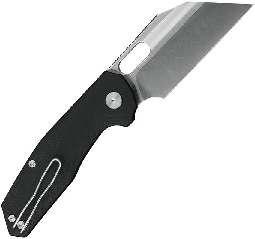Ironfly Yolo Button Lock Knife - Satin 14C28N Sandvik Stainless Cleaver Blade With Black G10 Handle by Ironfly