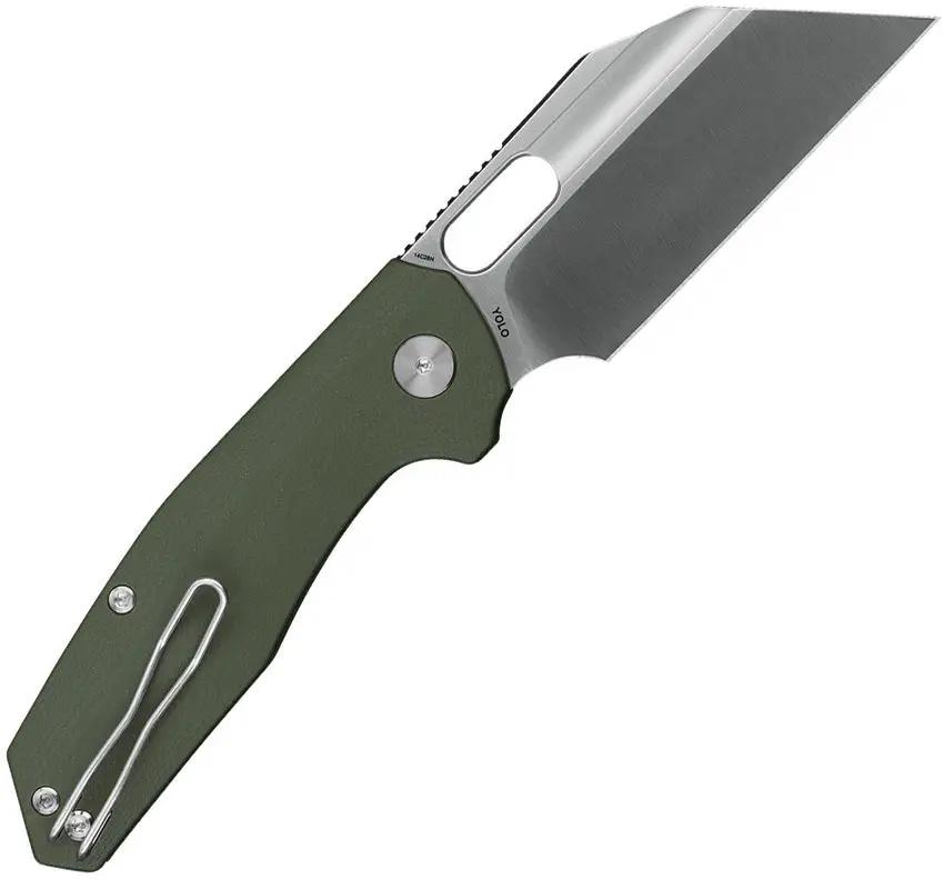 Ironfly Yolo Button Lock Knife - Army Green G10 Handle, Satin 14C28N Sandvik Blade, 4.25in Closed by Ironfly