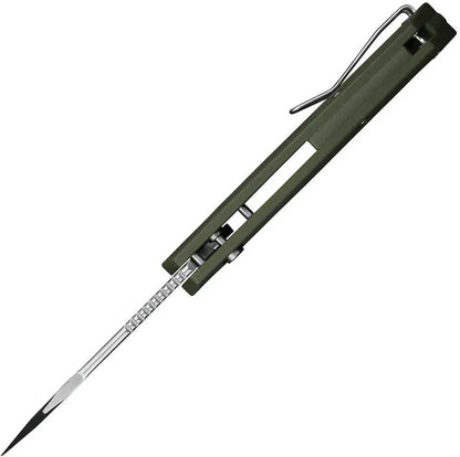 Ironfly Yolo Button Lock Knife - Army Green G10 Handle, Satin 14C28N Sandvik Blade, 4.25in Closed by Ironfly