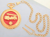 Infinity Fire Fighter Pocket Watch P-227 - Gold Finish Case With Fire Truck Artwork And Japanese Quartz Movement by Infinity