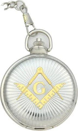 Infinity Masonic Pocket Watch P-235 - Japanese Quartz Movement, White Dial, Gold Front Artwork, Gift Box by Infinity