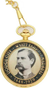 Infinity Wyatt Earp Pocket Watch P-238 - Gold Finish Case With Wyatt Earp Artwork And Japanese Quartz Movement by Infinity