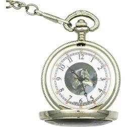 Infinity Wolf Pocket Watch P-256 - White Dial With Wolf Artwork, Silver Finish Case, Japanese Quartz Movement by Infinity