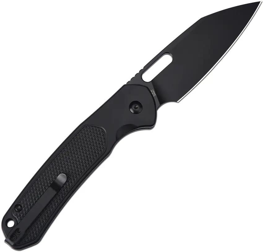 CJRB Large Pyrite Button Lock Knife With Black PVD Blade And Handle For EDC Thumb Pull Lanyard Hole Pocket Clip by CJRB