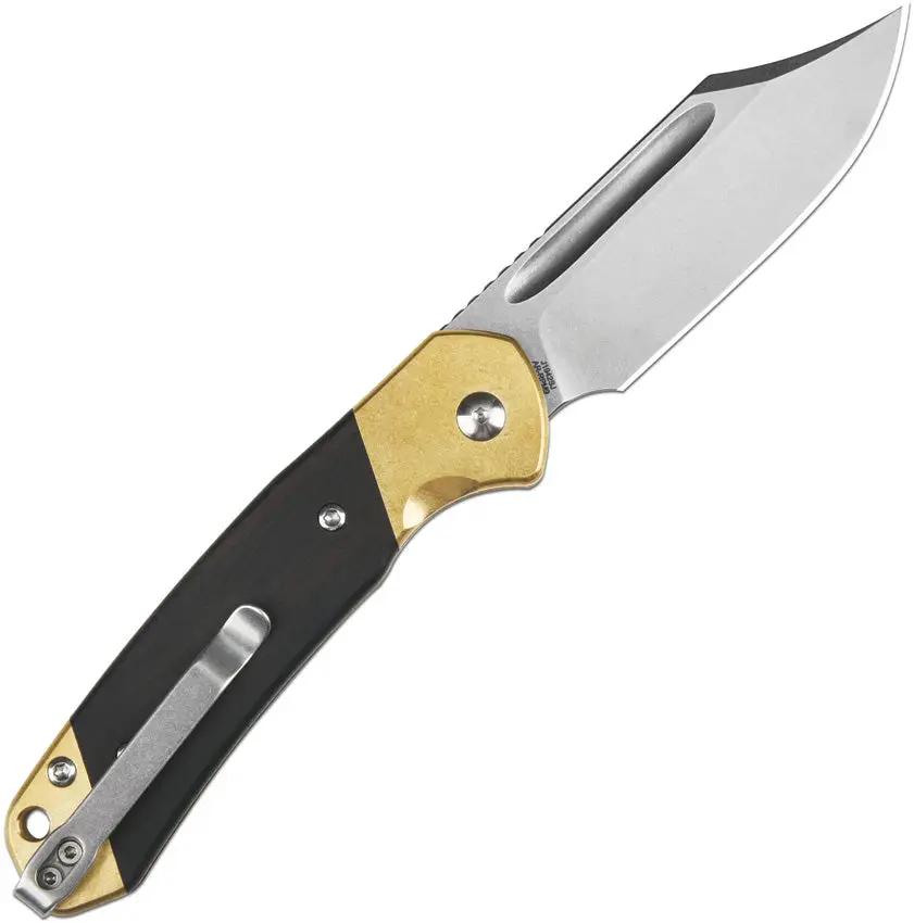 CJRB Bowie Pyrite Slip Joint Knife For EDC Enthusiasts With Brass Bolsters And Premium Black Wood Handle by CJRB