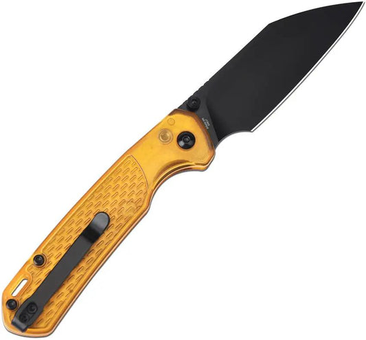 CJRB Pyrite Amber Button Lock Knife for EDC Enthusiasts Compact 4.25in Closed 3.25in AR RPM9 Blade FRN Handle by CJRB