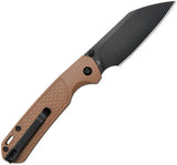 CJRB Pyrite Light Button Lock Wharncliffe Folding Knife 3.25 Inch Blade Brown FRN Handle For EDC Enthusiasts by CJRB