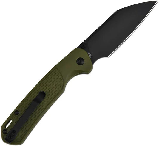 CJRB Pyrite Light Button Lock EDC Knife With Green FRN Handle Wharncliffe Blade Performance by CJRB