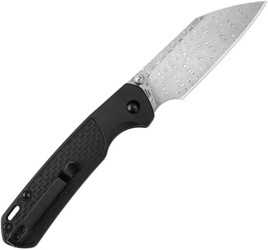 CJRB Pyrite Damascus Button Lock Knife For EDC Enthusiasts Durable 3.25in Blade Black FRN by CJRB