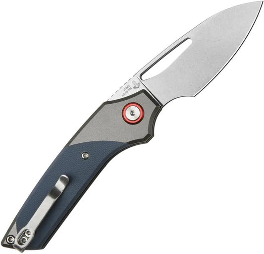 CJRB Button Lock Knife Version Gray J1949GY with AR RPM9 Drop Point Blade for EDC Enthusiasts Blue G10 Handle by CJRB