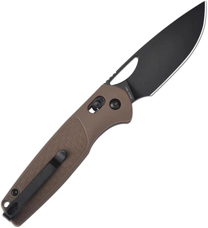 CJRB Acacia Reliable Crossbar Lock Folding Knife For EDC Fans With 3.25in Black PVD RPM9 Blade And Brown FRN Handle by CJRB