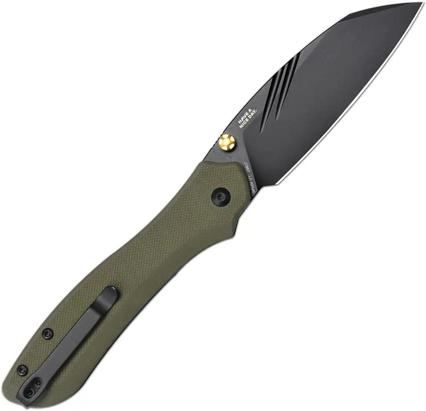 CJRB Fugly Linerlock Wharncliffe Knife Green G10 Handle 4.75in Closed 3.5in Black PVD ARRPM9 EDC Enthusiasts by CJRB