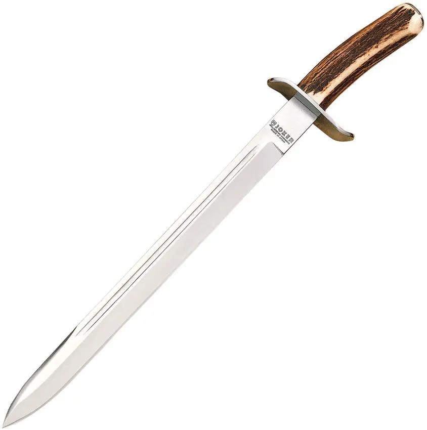 Joker Fixed Blade CC30 Knife With 13in Satin Blade Stag Handle Leather Sheath Rugged Outdoorsmen by Joker