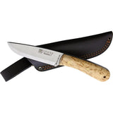 Joker Montanero Fixed Blade Knife 9In Satin 14C28N Stainless Curly Birch Full Tang Rugged for Bushcraft Belt Sheath by Joker