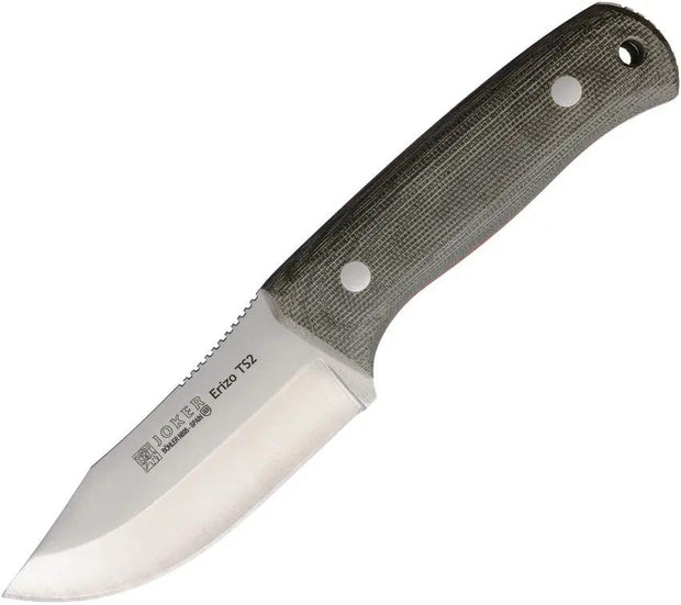 Joker Erizo TS2 Fixed Blade Knife Full Tang 8in Satin N695 Green Canvas Micarta Belt Sheath For Outdoor Enthusiasts by Joker