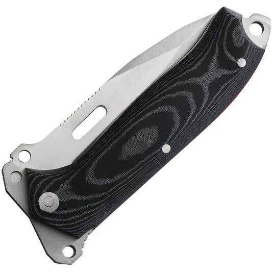 J And V Adventure Knives SV3 Linerlock 1222 M1 COR - Satin Blade With Black Micarta Handle And Glass Breaker by J&V Adventure Knives
