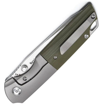 Kansept Knives Warrior Framelock Green K1005T5 - S35VN Tanto Blade Gray Titanium Handle With Green Micarta Inlay by Kansept Knives