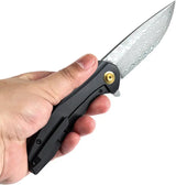 Kansept Knives Accipiter Framelock K1007E4 Damascus Blade Black Titanium Handle With Copper Foil Carbon Fiber Inlay by Kansept Knives