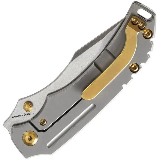 Kansept Knives Pelican EDC Framelock K1018A1 - S35VN Modified Tanto Blade, Gray Titanium Handle, Gold Accents by Kansept Knives