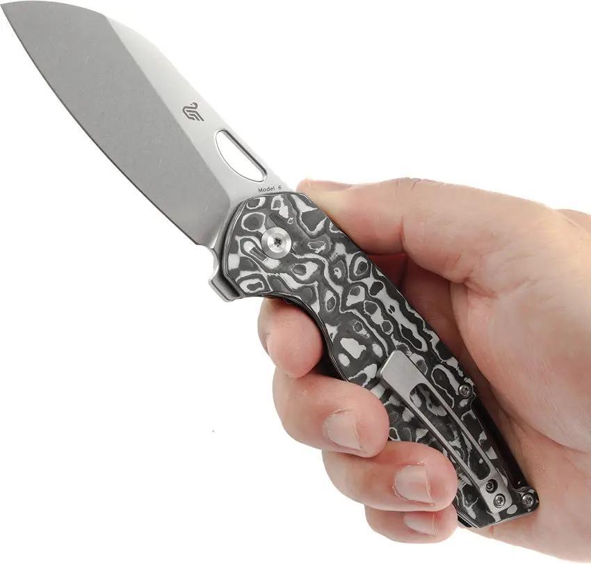 Kansept Knives Model 6 Linerlock Left-Handed - 3.25in CPM-20CV Wharncliffe Blade Nebula Carbon Fiber Handle by Kansept Knives