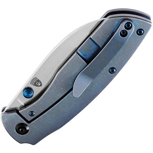 Kansept Knives Convict Framelock Blue K1023B2 - S35VN Satin Blade Blue Anodized Titanium Handle Pocket Clip by Kansept Knives