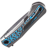Kansept Knives Kratos Framelock Blue Rose - Damascus Blade and Gray Titanium Handle with Blue Carbon Fiber Inlay by Kansept Knives
