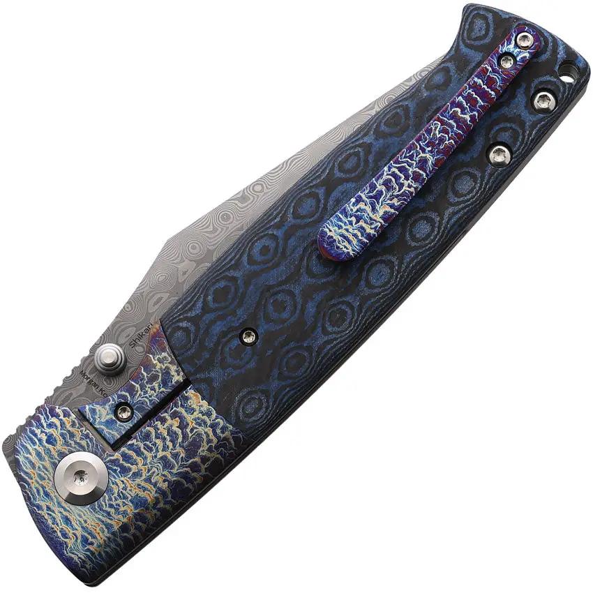 Kansept Knives Shikari Framelock K1027A7 - Damascus Rose Pattern Blade With Titanium Bolster And Carbon Fiber Handle by Kansept Knives