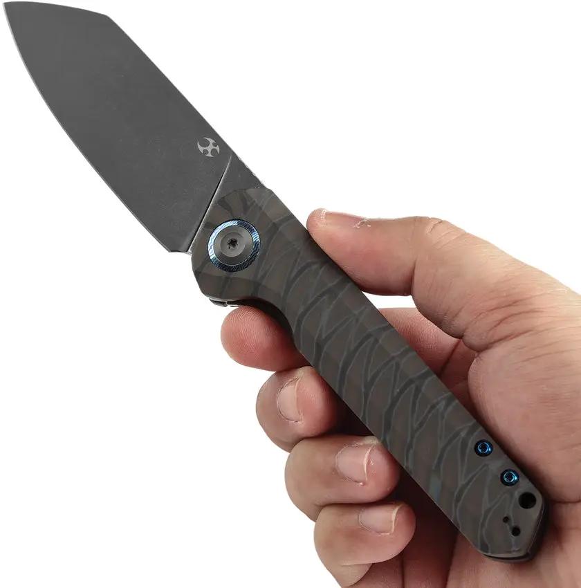 Kansept Knives Bulldozer Framelock Tiger - BlackWash CPM-20CV Blade With Tiger Striped Titanium Handle by Kansept Knives