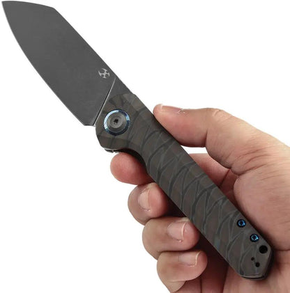 Kansept Knives Bulldozer Framelock Tiger - BlackWash CPM-20CV Blade With Tiger Striped Titanium Handle by Kansept Knives