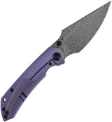 Kansept Knives Fenrir Framelock Damascus PPL K1034C5 - Purple Anodized Titanium Handle With Water Ripple Texture by Kansept Knives