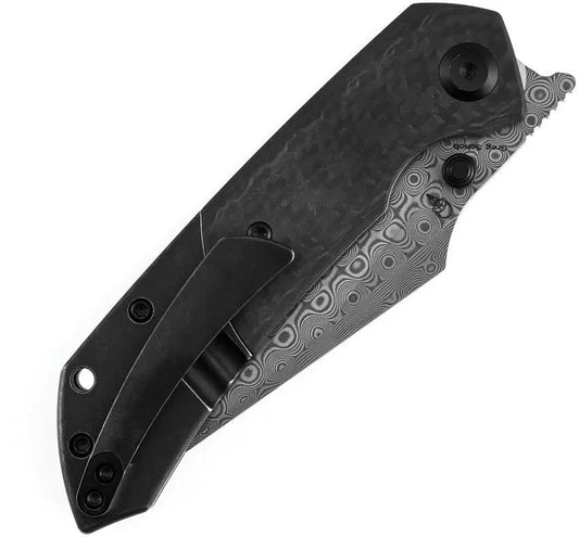 Kansept Knives Fenrir Crossbar Lock Twill CF - Damascus Wharncliffe Blade With BlackWash Finish by Kansept Knives