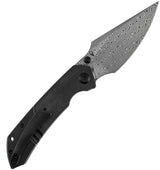 Kansept Knives Fenrir Crossbar Lock Twill CF - Damascus Wharncliffe Blade With BlackWash Finish by Kansept Knives