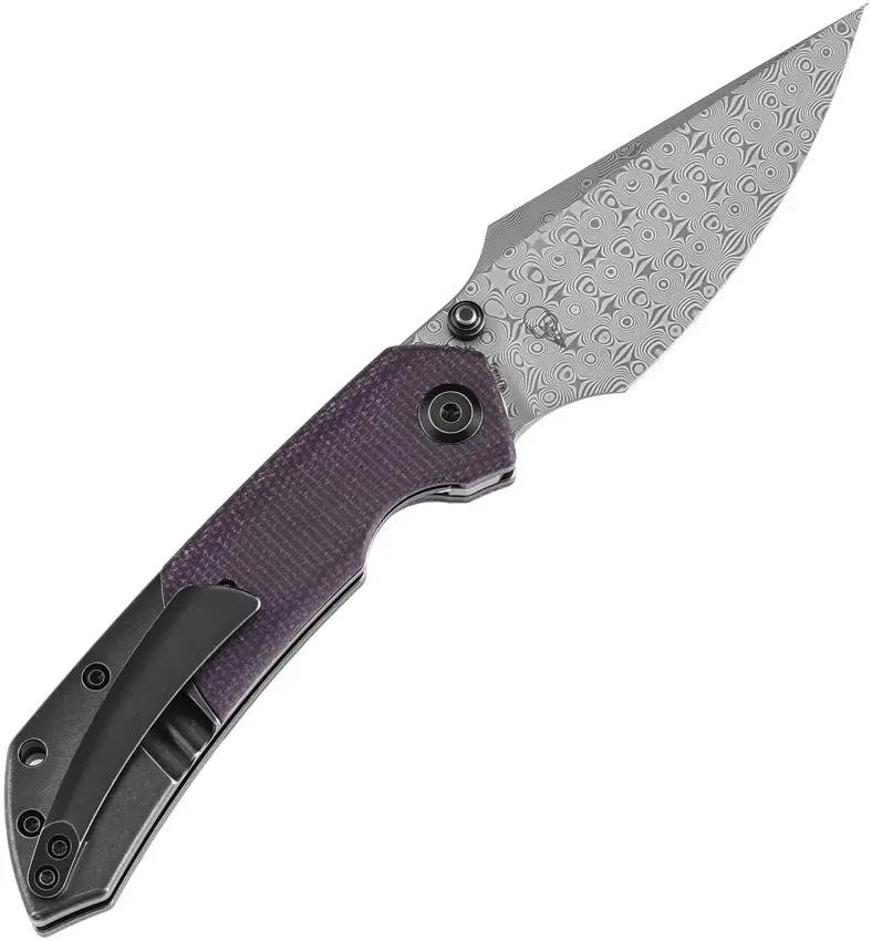Kansept Knives Fenrir Linerlock - Purple Micarta Inlay Damascus Blade With Extended Tang by Kansept Knives