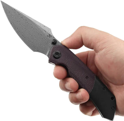 Kansept Knives Fenrir Linerlock - Purple Micarta Inlay Damascus Blade With Extended Tang by Kansept Knives