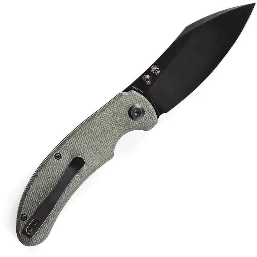 Kansept Knives Nesstreet Linerlock Green K1039A2 - CPM S35VN Stonewashed Blade And Green Canvas Micarta Handle by Kansept Knives