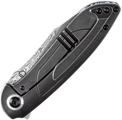 Kansept Knives Prometheus Framelock Damascus - Damascus Steel Sheepsfoot Blade With Blue White Carbon Fiber Handle by Kansept Knives