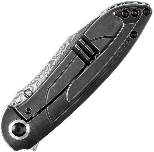 Kansept Knives Prometheus Framelock Damascus - Damascus Steel Sheepsfoot Blade With Blue White Carbon Fiber Handle by Kansept Knives