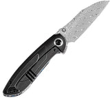 Kansept Knives Prometheus Framelock Damascus - Damascus Steel Sheepsfoot Blade With Blue White Carbon Fiber Handle by Kansept Knives