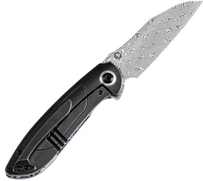 Kansept Knives Prometheus Framelock Damascus - Damascus Steel Sheepsfoot Blade With Blue White Carbon Fiber Handle by Kansept Knives