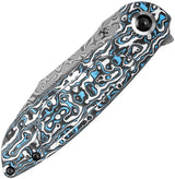 Kansept Knives Prometheus Framelock Damascus - Damascus Steel Sheepsfoot Blade With Blue White Carbon Fiber Handle by Kansept Knives
