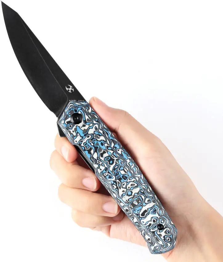 Kansept Knives Integra Framelock Blue And White Carbon Fiber Handle - S35VN Blade, 4.88in Closed by Kansept Knives