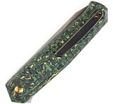 Kansept Knives Integra Framelock Green Yellow Carbon Fiber - S35VN Stonewashed Blade With Extended Tang by Kansept Knives